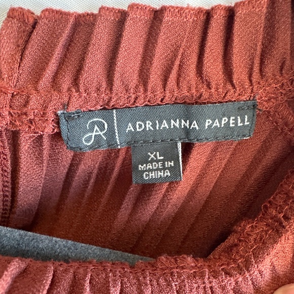 Adrianna Papell Blouse Pleated XL Burnt Orange Long Sleeve Ruffle Old Money 70s - Picture 2 of 7